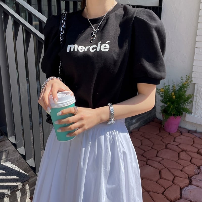 merciéプリント＆パフショートスリーブTシャツ