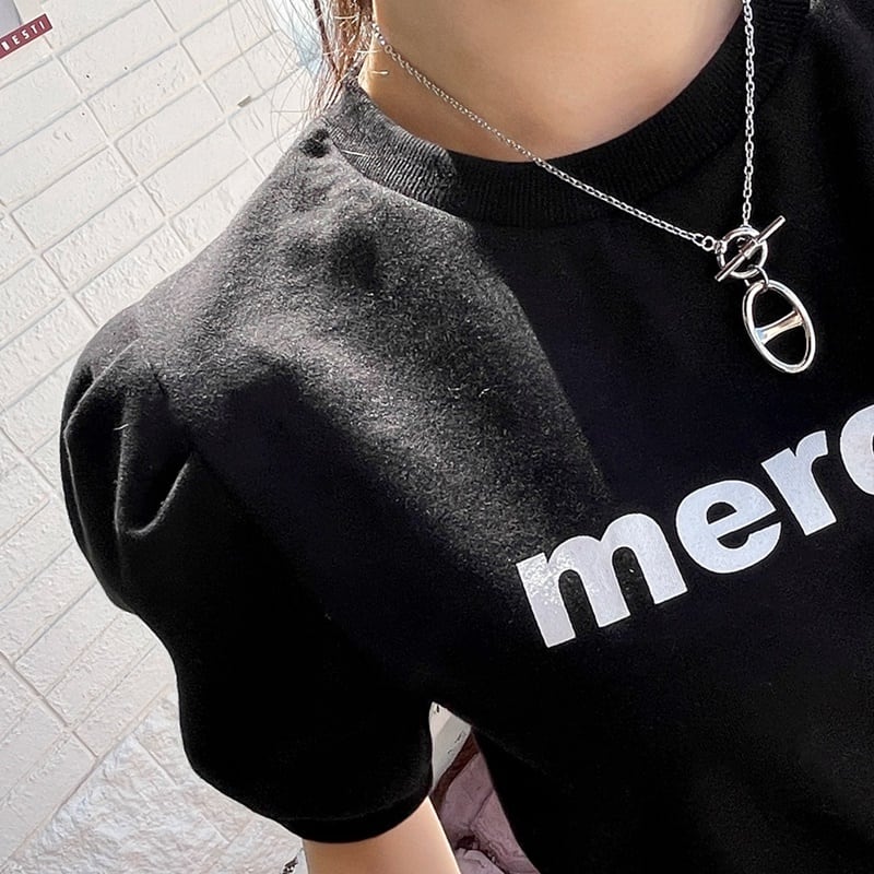 merciéプリント＆パフショートスリーブTシャツ