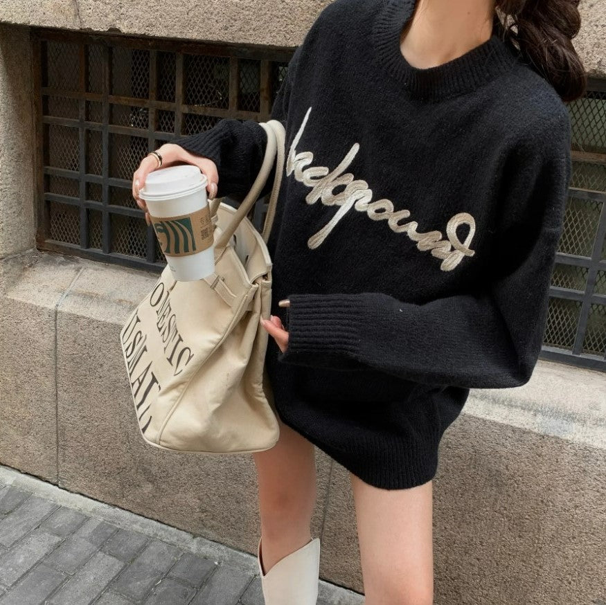 ロゴエンブロイダリーオーバーサイズニット