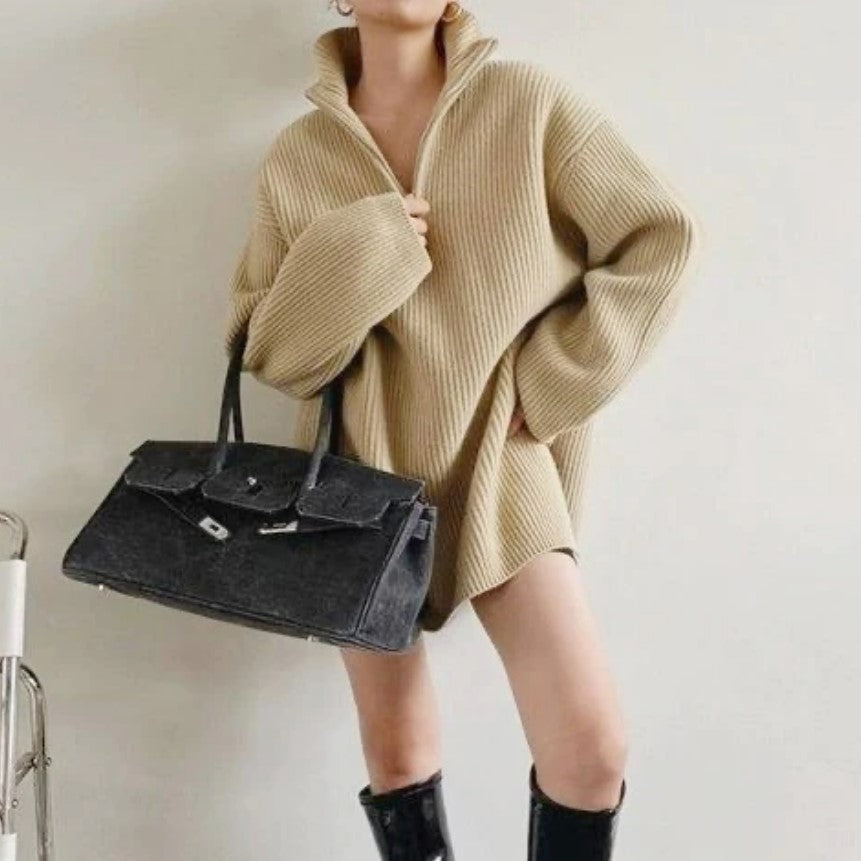 ジッパーニットルーズプルオーバー