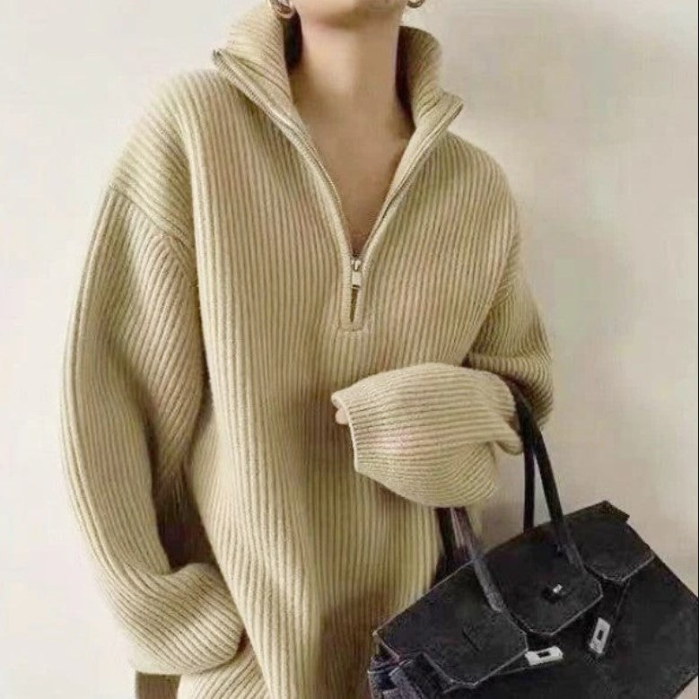 ジッパーニットルーズプルオーバー