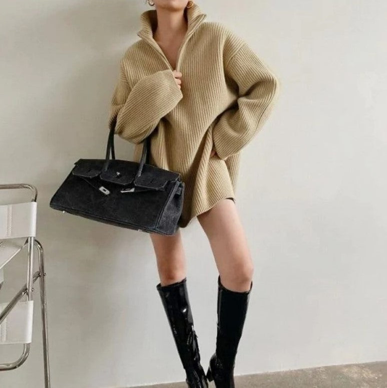 ジッパーニットルーズプルオーバー