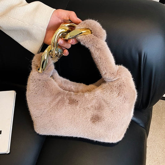 チェーンハンドルファーハンドバッグ