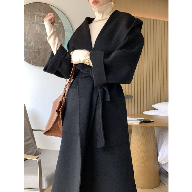 リボンウエストベルトカシミヤウールロングコート