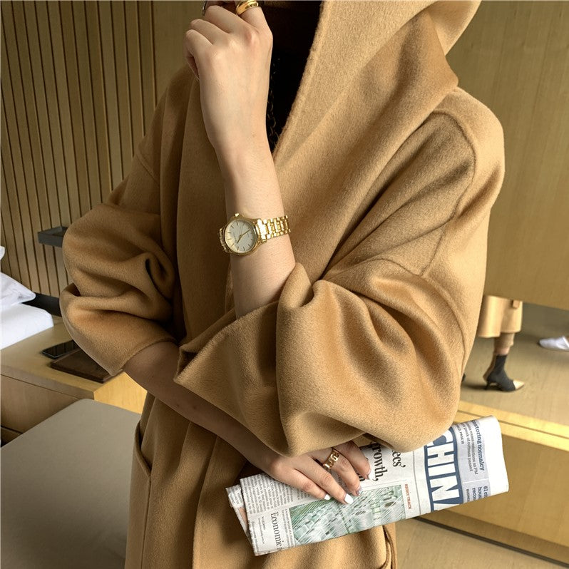 リボンウエストベルトカシミヤウールロングコート