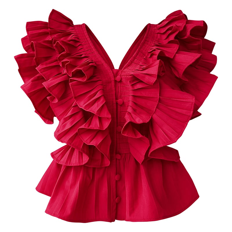 Vネックフリルティアードブラウス